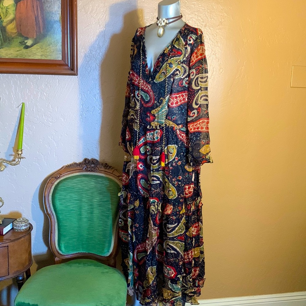 Velvet by Graham & Spencer Paisley Maxi Dress - Navy, Red, Yellow